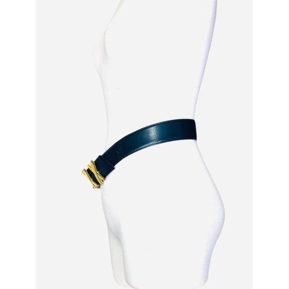 Paloma Picasso XXX Gold Buckle Navy Blue Belt 18 kt Gold Plated Over Metal L/80 - Picture 5 of 10